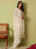 White Embroidered Pakistani Pant Style Suit