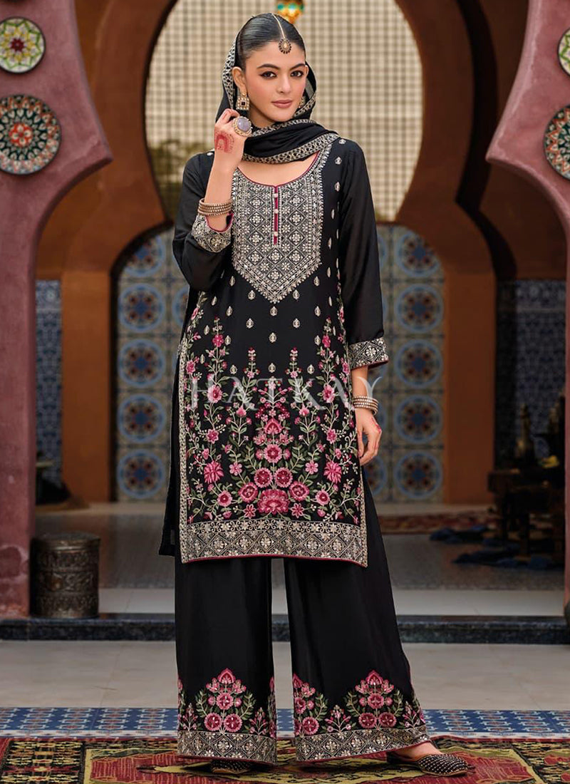 Black Floral Embroidered Pakistani Suit