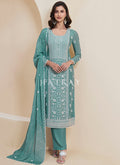 Teal Blue Thread Work Pakistani Style Suit