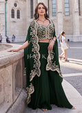 Dark Green Embroidered Cape Style Designer Palazzo Suit