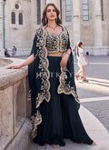 Navy Blue Embroidered Cape Style Designer Palazzo Suit