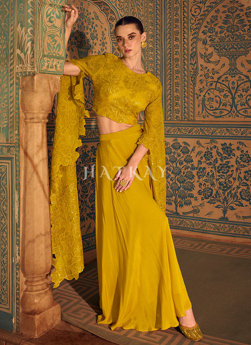 Golden Yellow Embroidery Designer Palazzo Set