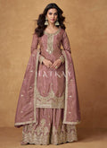 Rose Pink Embroidered Silk Palazzo Suit