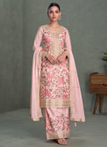 Light Pink Floral Embroidery Palazzo Suit