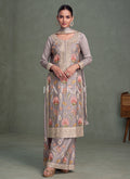 Grey Floral Embroidery Palazzo Suit