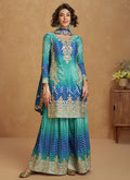 Teal Blue Ombré Designer Kurti And Sharara