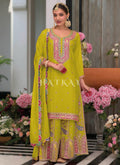 Lime Green Multi Embroidery Palazzo Suit