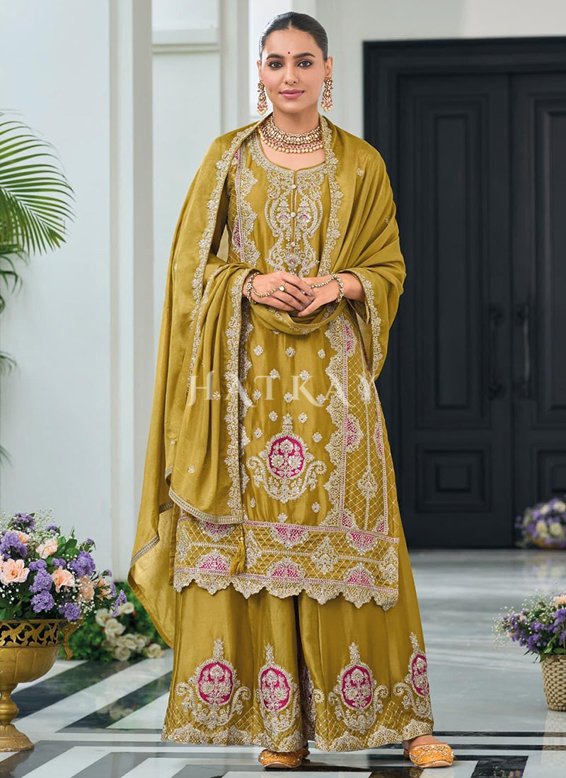 Yellow Embroidered Palazzo Suit