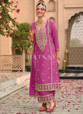 Bright Pink Embroidered Palazzo Suit