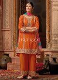 Orange Embroidery Peplum Style Palazzo Suit