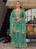 Sea Green Embroidery Palazzo Suit