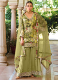 Green Floral Printed Embroidered Palazzo Suit