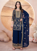 Dark Blue Georgette Palazzo Suit