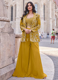 Yellow Embroidered Jacket Style Designer Palazzo Suit