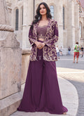 Purple Embroidered Jacket Style Designer Palazzo Suit