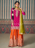 Pink And Green Mirror Work Palazzo Suit