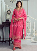 Deep Pink Embroidery Festive Palazzo Suit