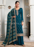 Turquoise Embroidered Palazzo Style Suit