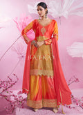 Red And Beige Sequence Embroidery Printed Palazzo Suit