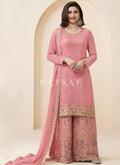 Soft Pink Multi Embroidery Palazzo Suit