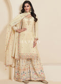 Off White Multi Embroidery Palazzo Suit