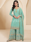 Aqua Blue Multi Embroidery Palazzo Suit