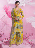 Mustard Yellow Sequence Embroidery Printed Palazzo Suit