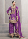 Purple Embroidered Designer Printed Palazzo Suit