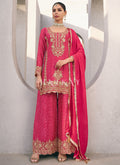 Hot Pink Embroidered Designer Printed Palazzo Suit