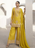 Yellow Embroidered Designer Printed Palazzo Suit