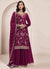 Wine Floral Embroidery Palazzo Suit