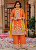 Orange And Yellow Embroidery Salwar Suit