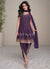 Purple Golden Sequins Embroidered Anarkali Pant Style Suit