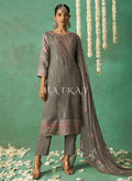 Deep Grey Multi Embroidery Pakistani Pant Style Suit