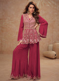 Cherry Red Peplum Style Pant Suit