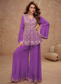 Purple Peplum Style Pant Suit