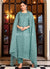 Teal Blue Embroidered Organza Straight Suit