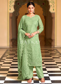 Green Embroidered Organza Straight Suit