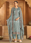 Blue Embroidered Pakistani Straight Suit