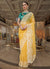 Yellow And Teal Embroidery Silk Saree