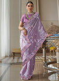 Lilac Purple Embroidery Silk Saree