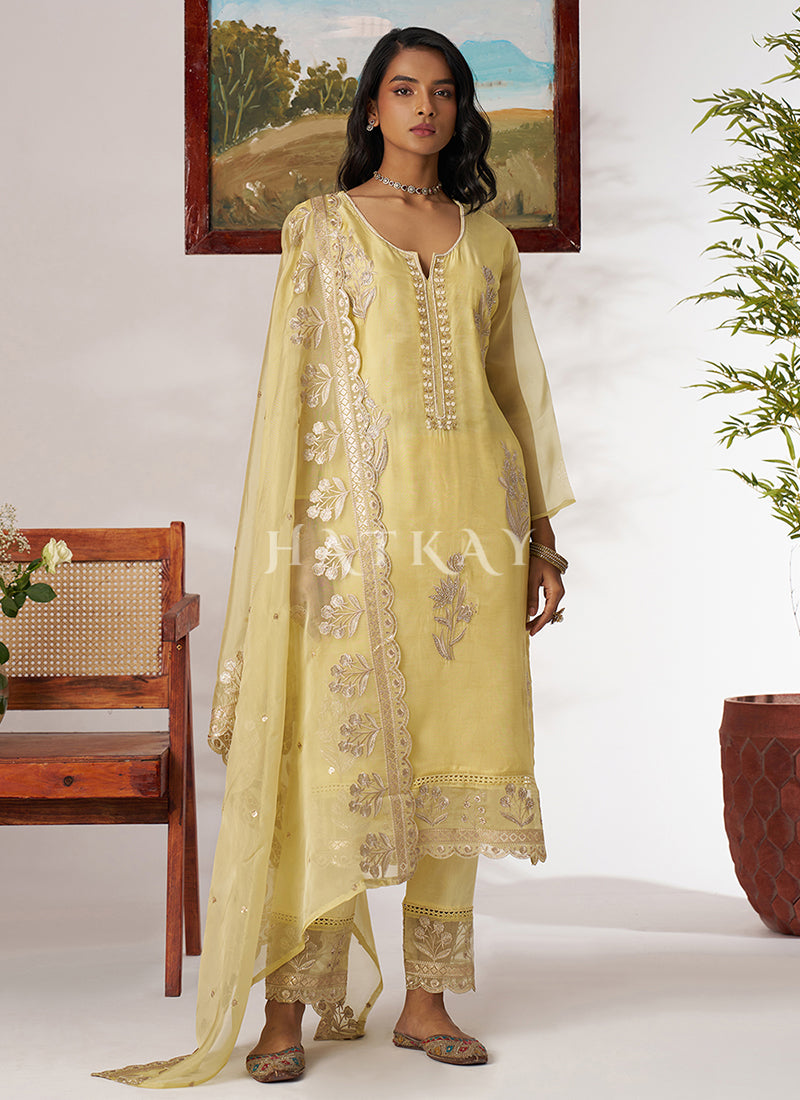 Yellow Embroidered Pakistani Suit