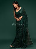 Deep Green Sequins Embroidery Georgette Saree