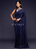 Rich Blue Sequins Embroidery Georgette Saree