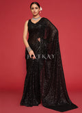 Midnight Black Sequins Embroidery Georgette Saree