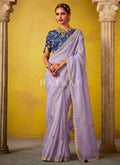 Lavender And Blue Multi Embroidery Silk Saree