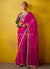 Magenta And Teal Multi Embroidery Silk Saree