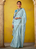 Mist Blue Multi Embroidery Silk Saree