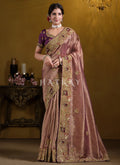 Pink And Purple Embroidered Silk Saree