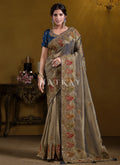 Copper Blue Embroidered Silk Saree